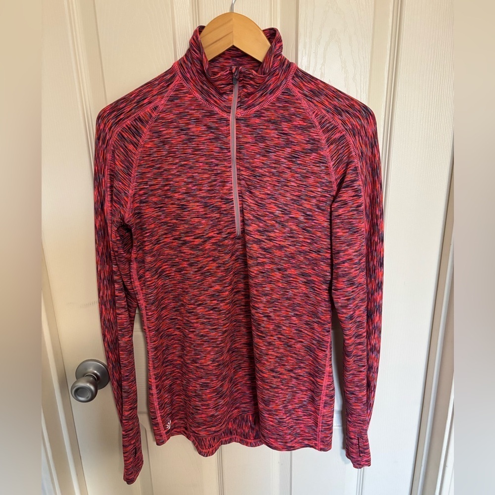 Athleta 1/4 Zip Pullover Pink Orange Running Thumbhole top - Picture 2 of 7